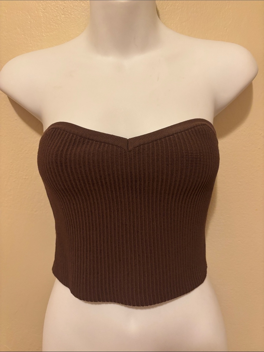 Forever 21 Chocolate Brown Ribbed Strapless Tube Crop Top